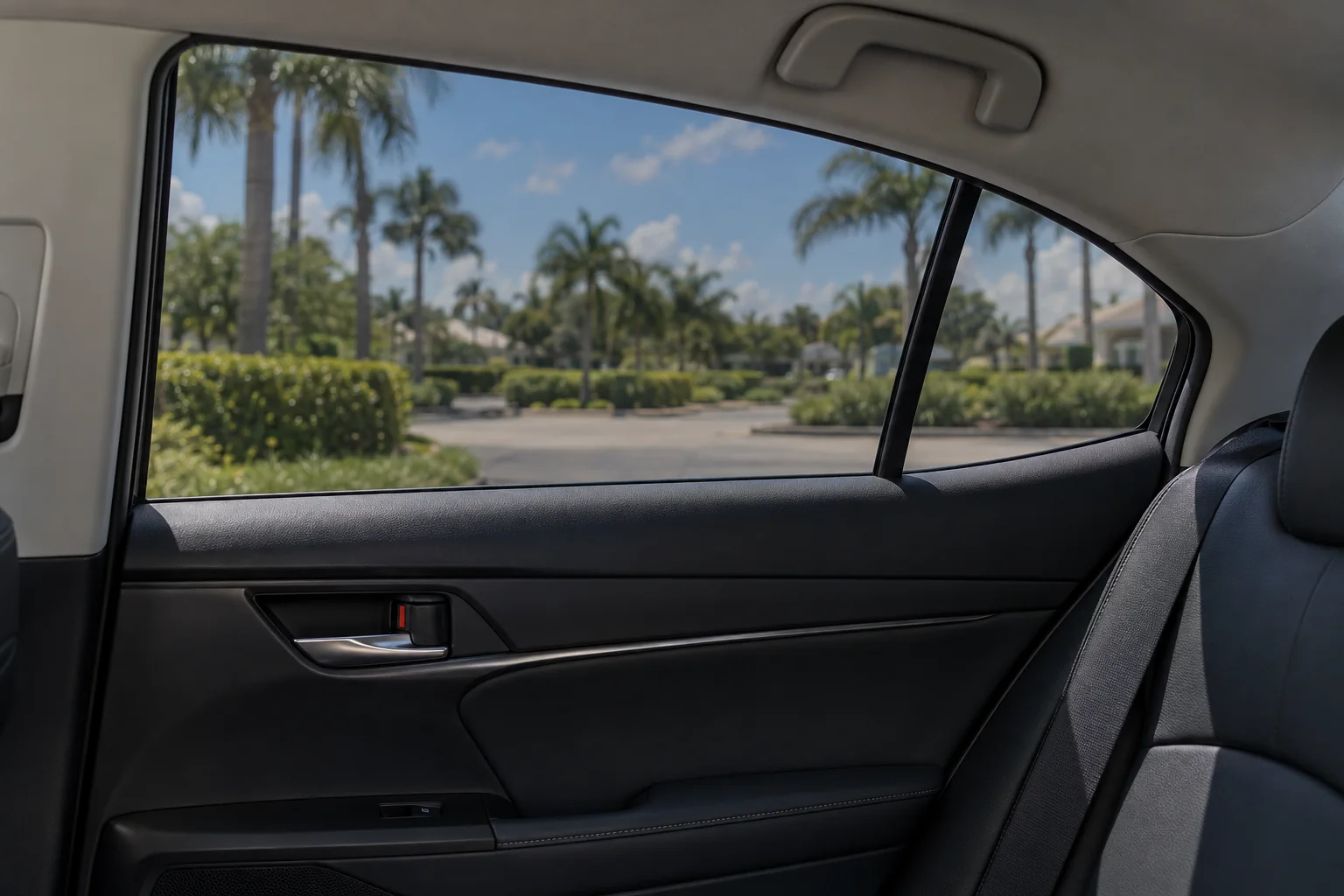 Black Toyota Camry with tinted windows at Dynamic Tinting Solution