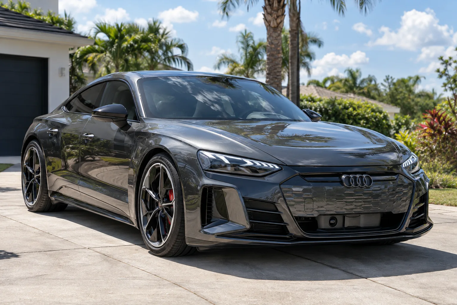 Graphite gray Audi RS e-tron GT with tinted windows at Dynamic Tinting Solution