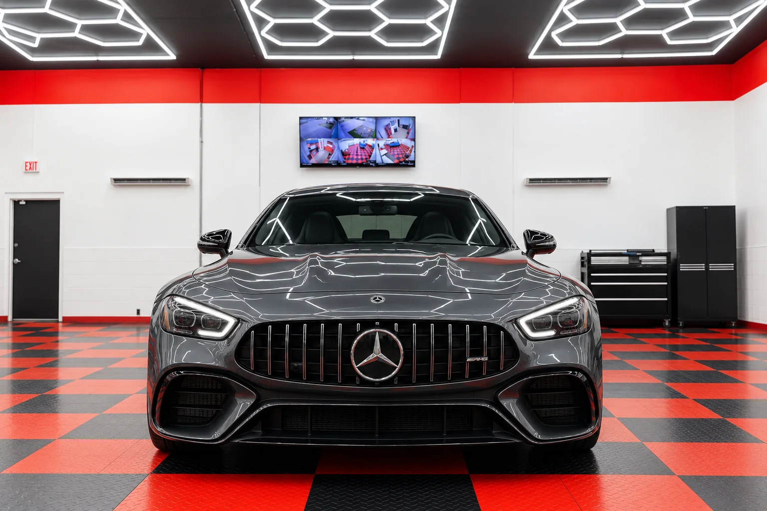 Graphite gray Mercedes-AMG GT with tinted windows at Dynamic Tinting Solution