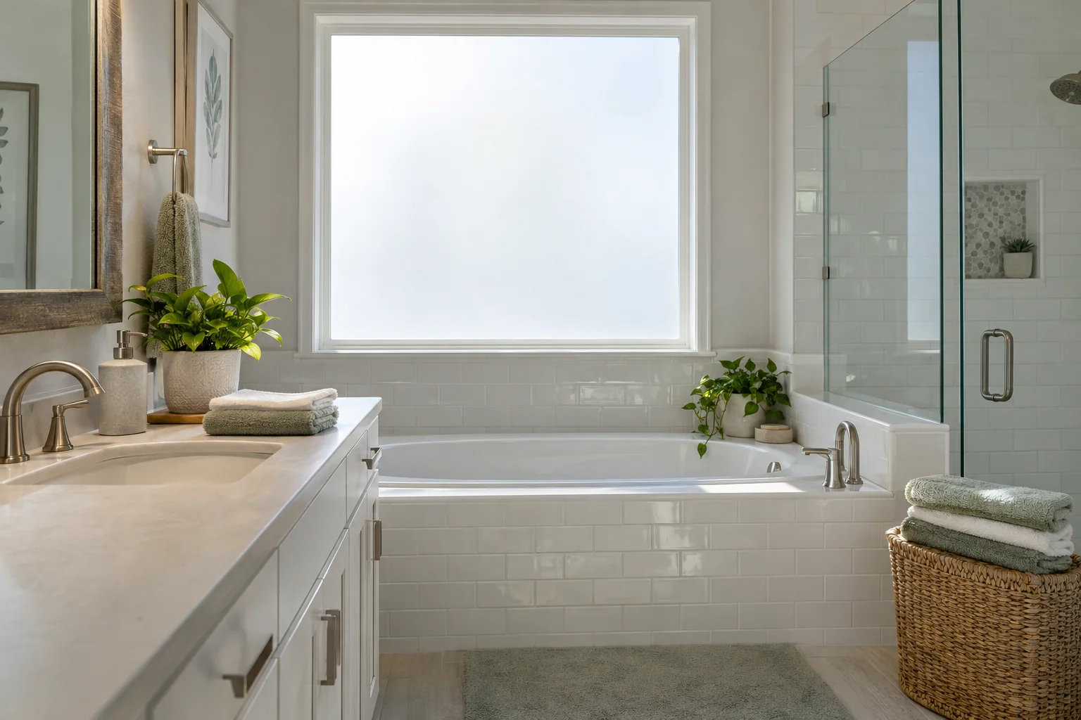 Home: frosted privacy film on a bathroom window